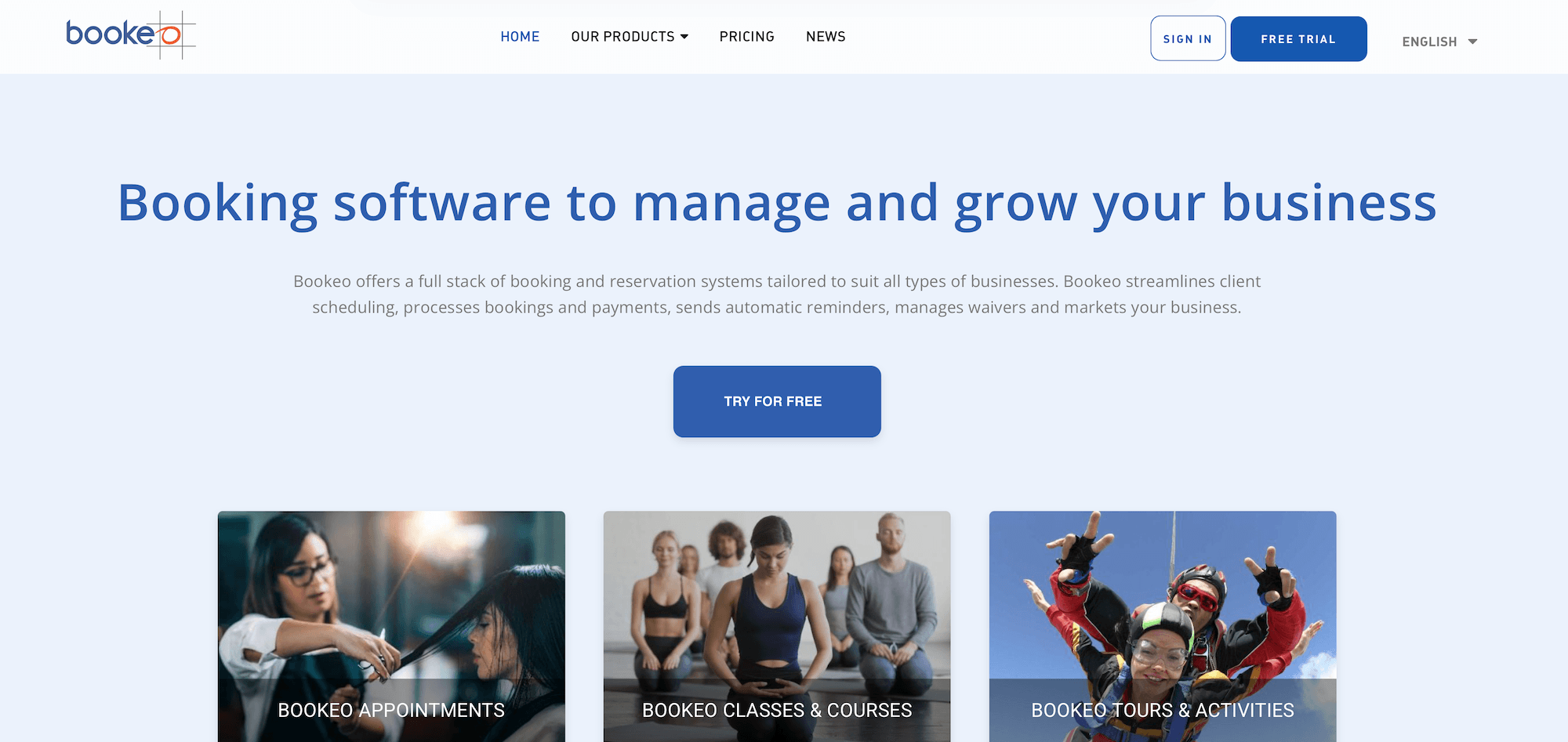 Bookeo homepage: Booking software to manage and grow your business