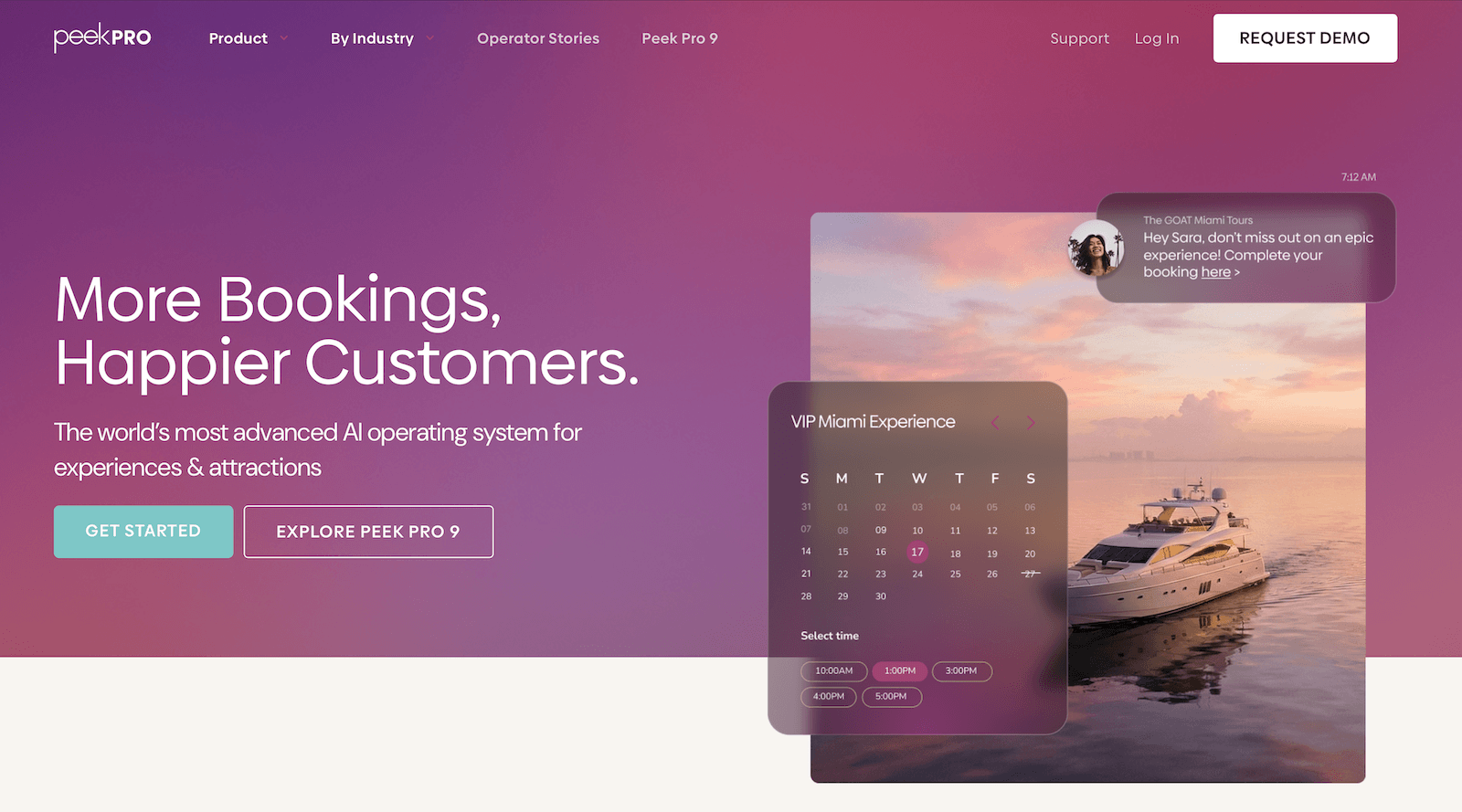Peek Pro homepage: More Bookings. Happier Customers.