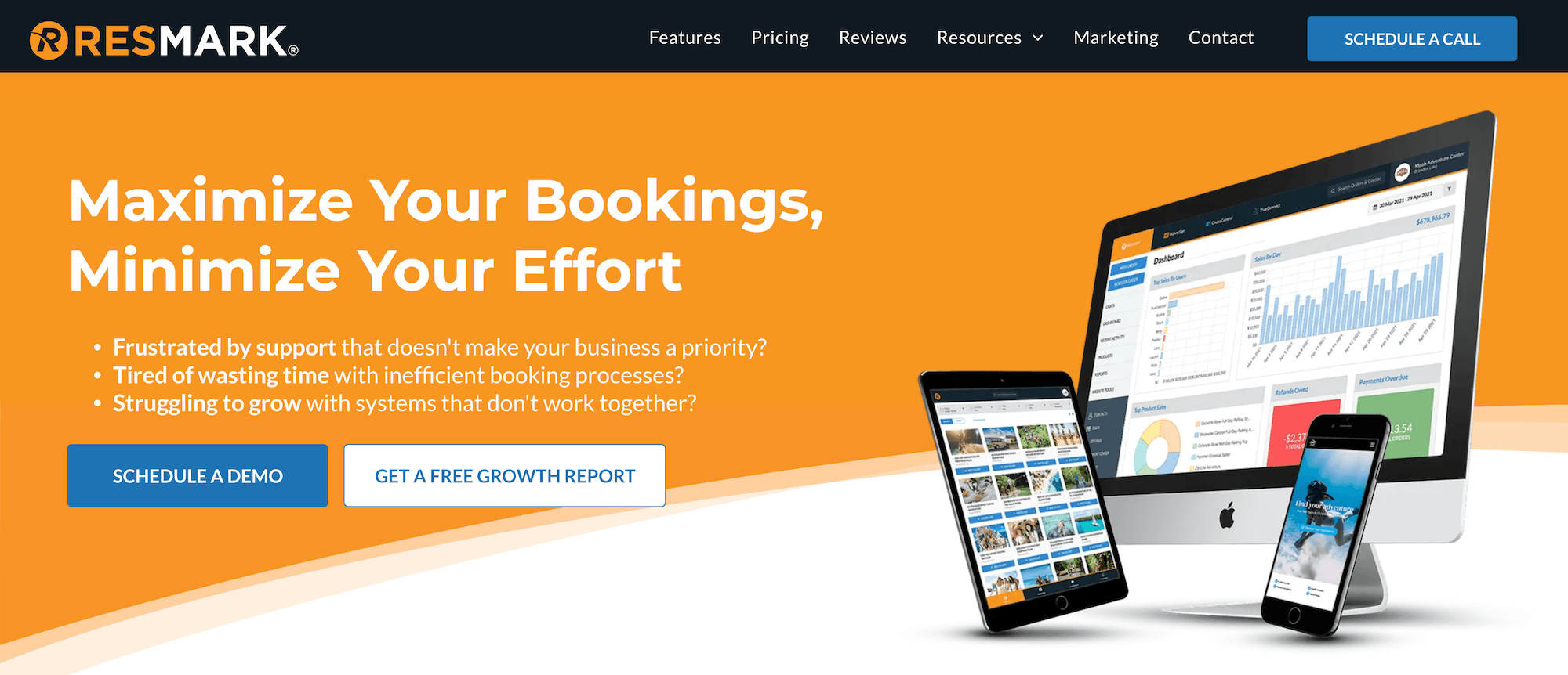 Resmark homepage: Online Booking Software for Tours, Activities & Experiences