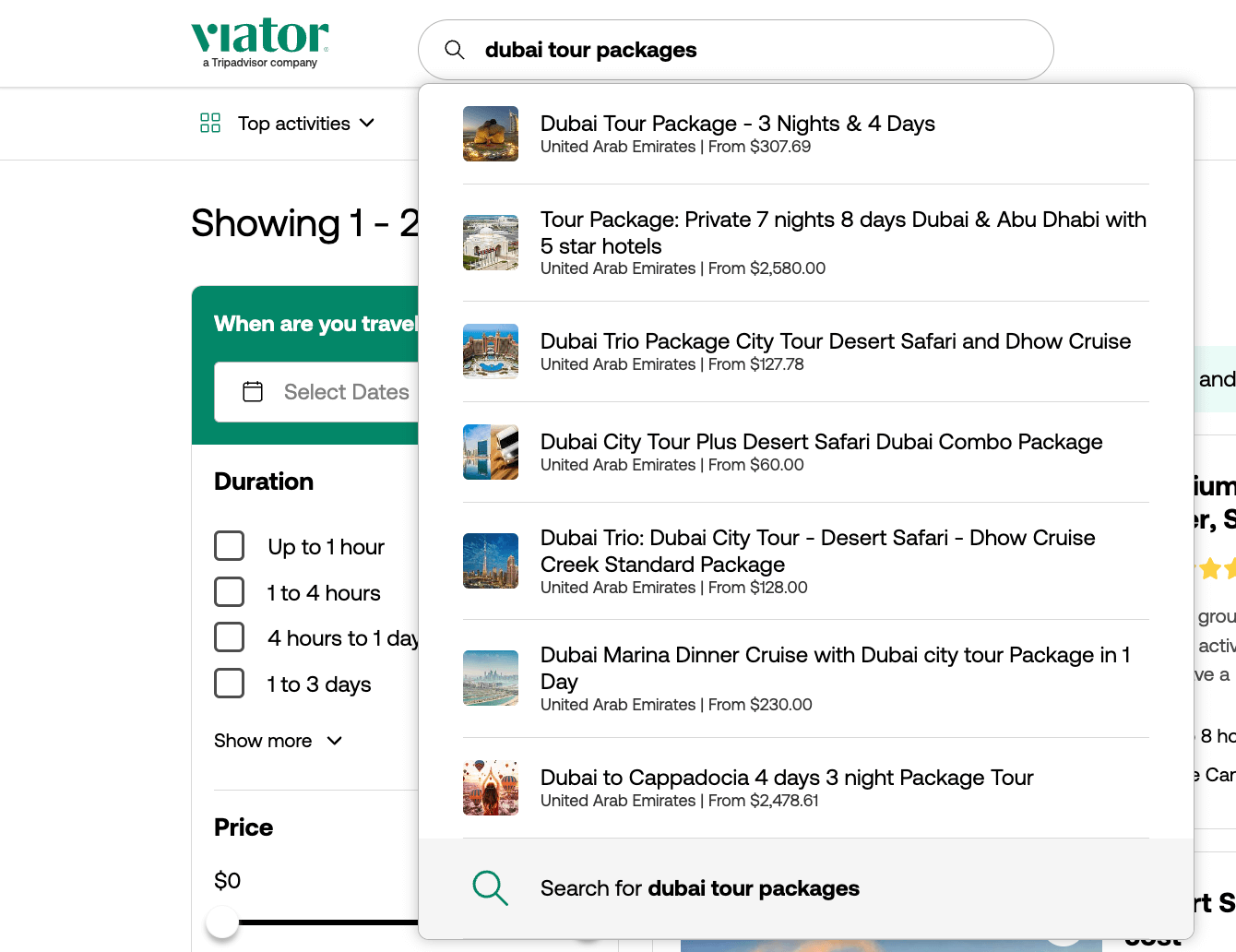 Viator search results: Dubai Tour Packages