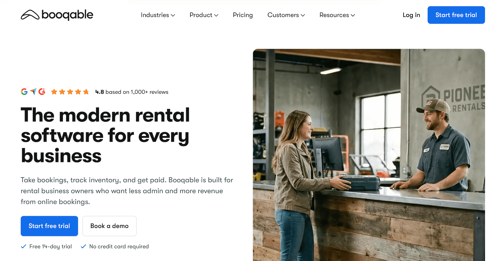 Booqable homepage: The modern rental software for every business
