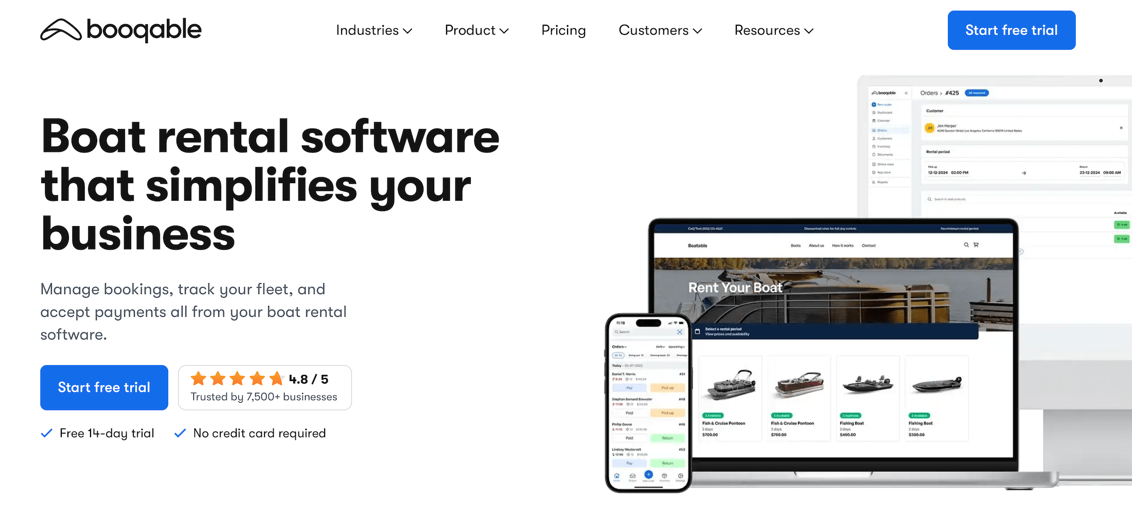 Booqable homepage: Boat rental software that simplifies your business