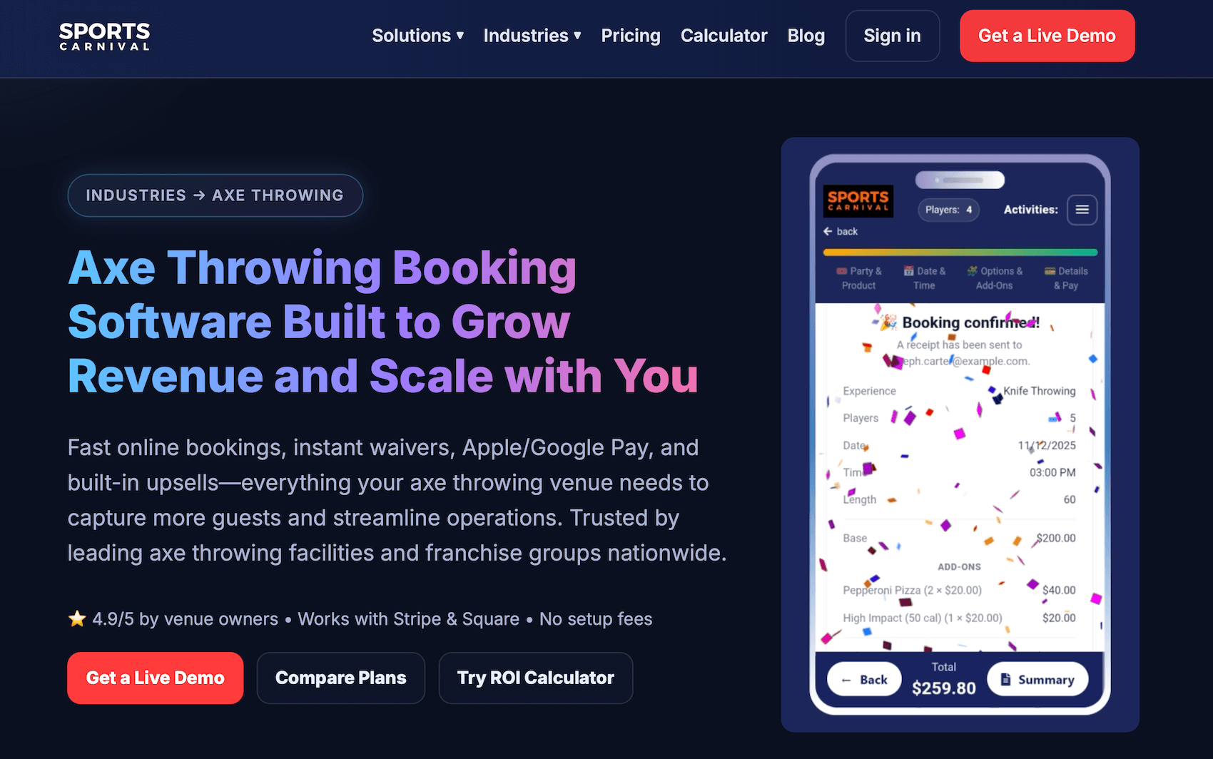 Sports Carnival Axe Throwing landing page