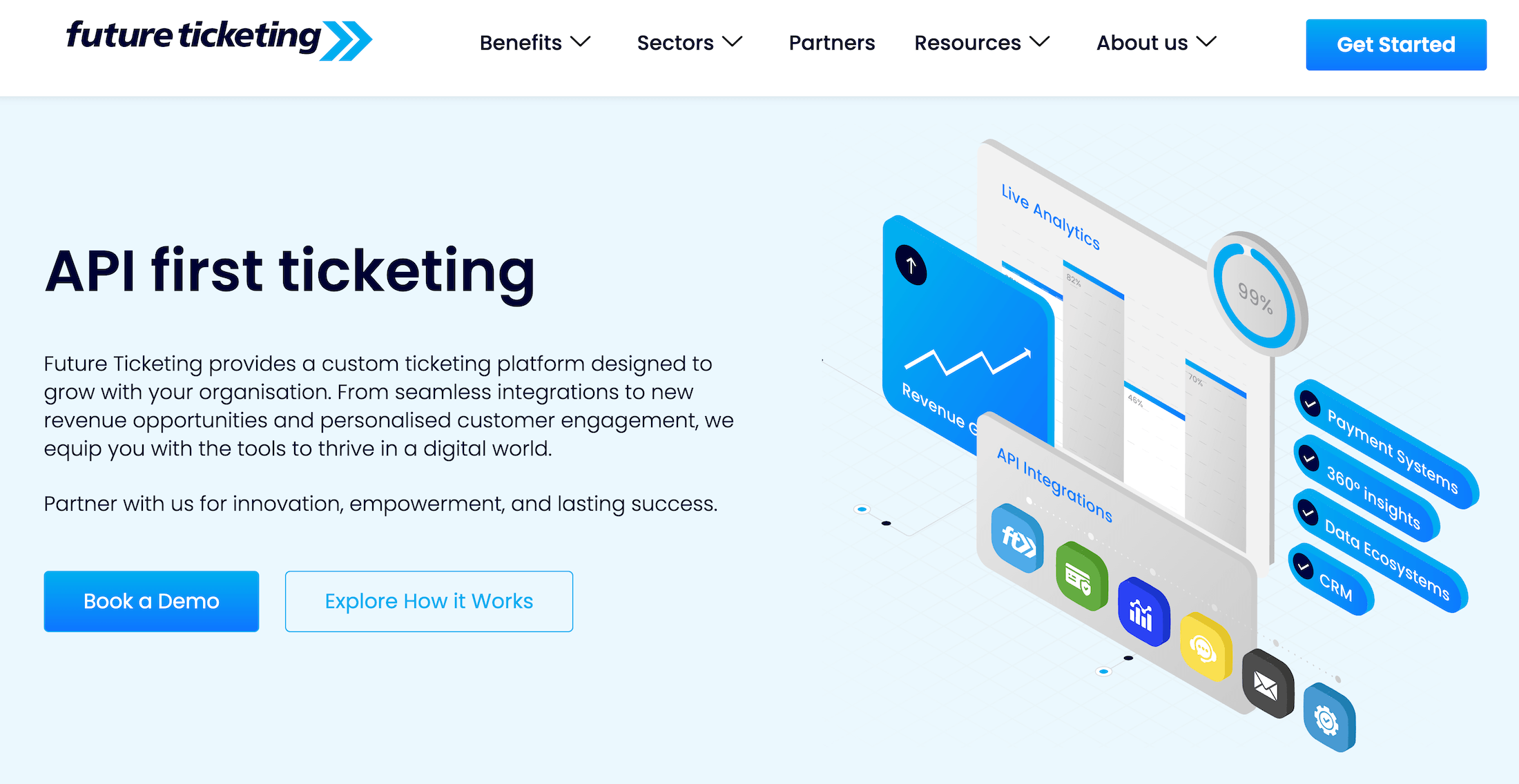 Future Ticketing homepage: API first ticketing