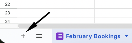 Adding a new sheet in Google Sheets: February Bookings example