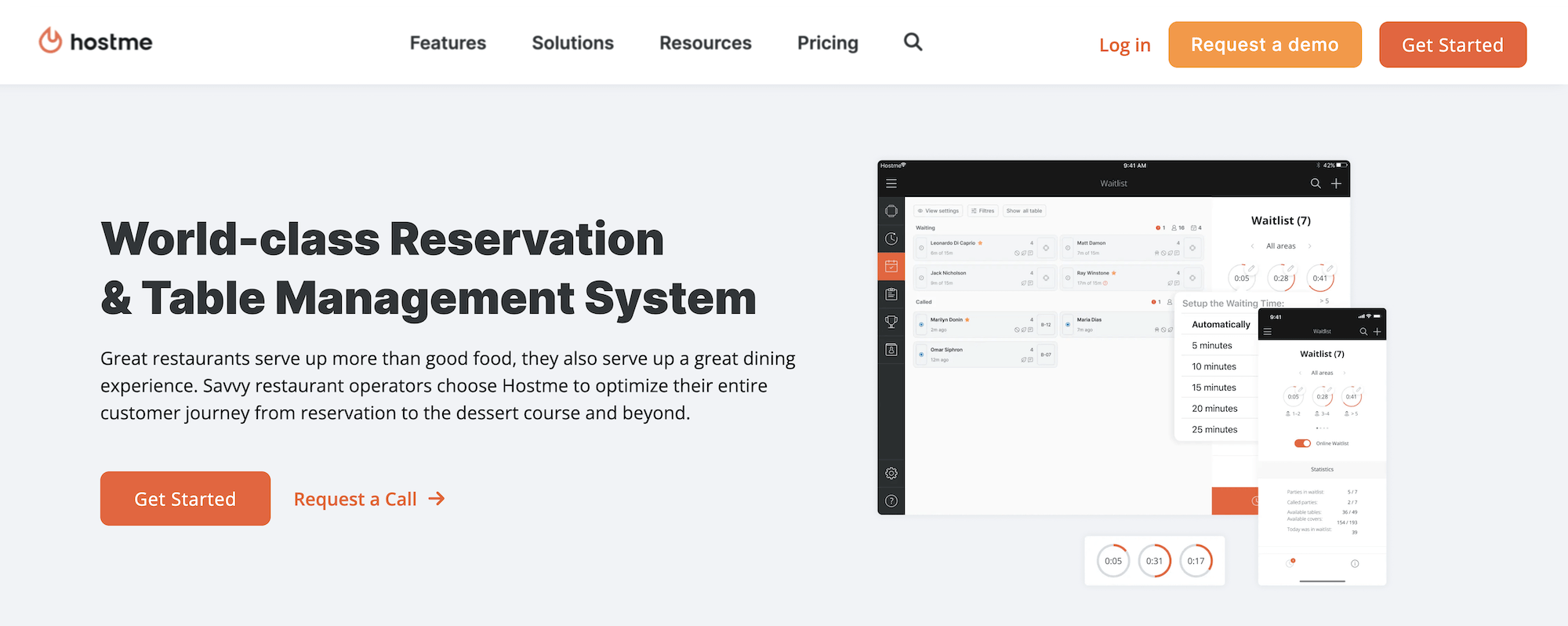 Hostme homepage: World-class Reservation & Table Management System