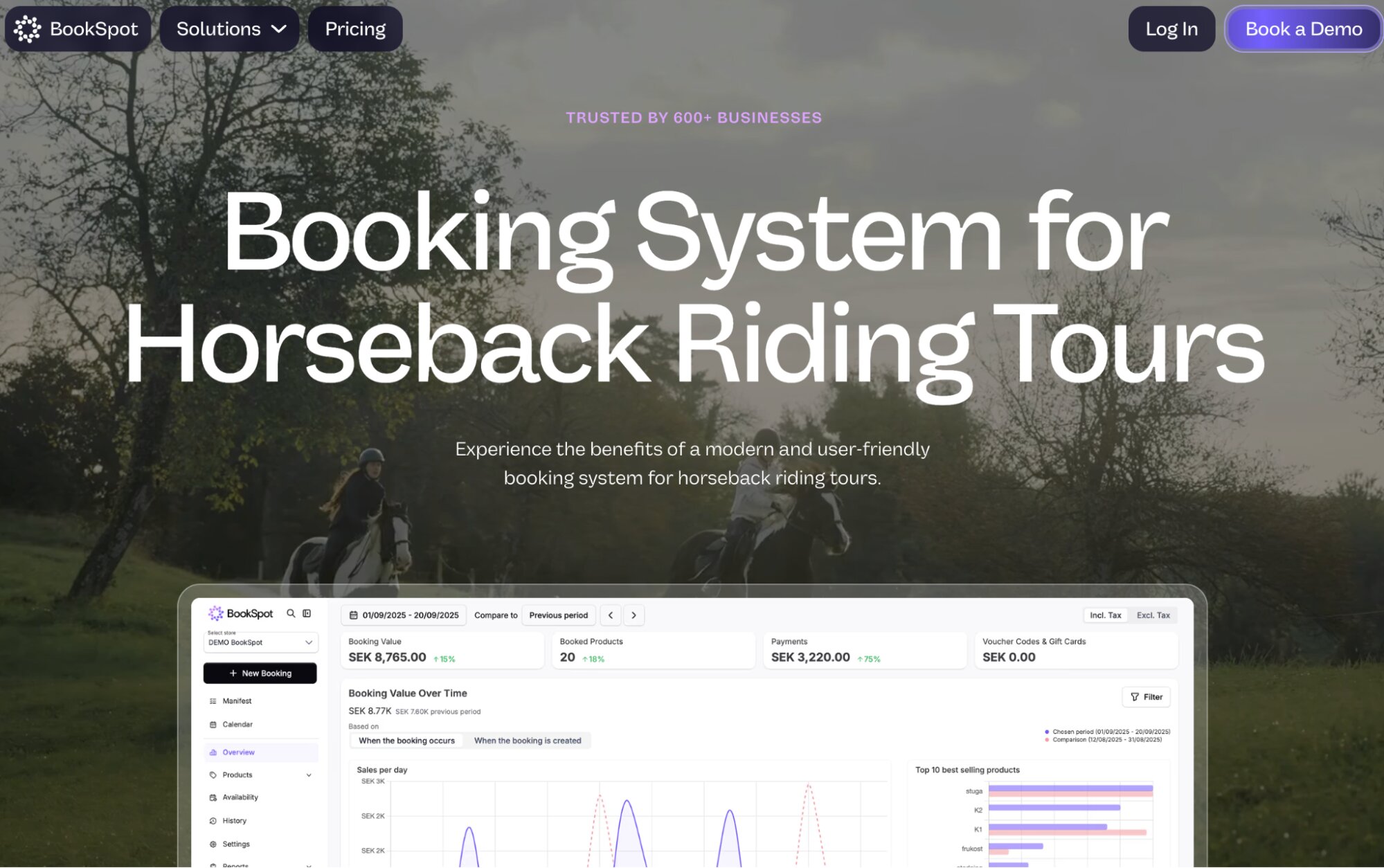 BookSpot Horseback Riding Booking System landing page