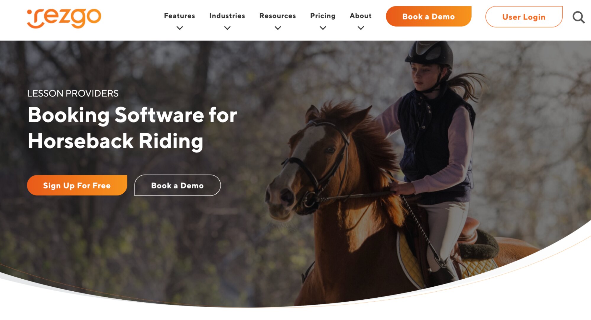 Rezgo Horseback Riding Booking Software landing page