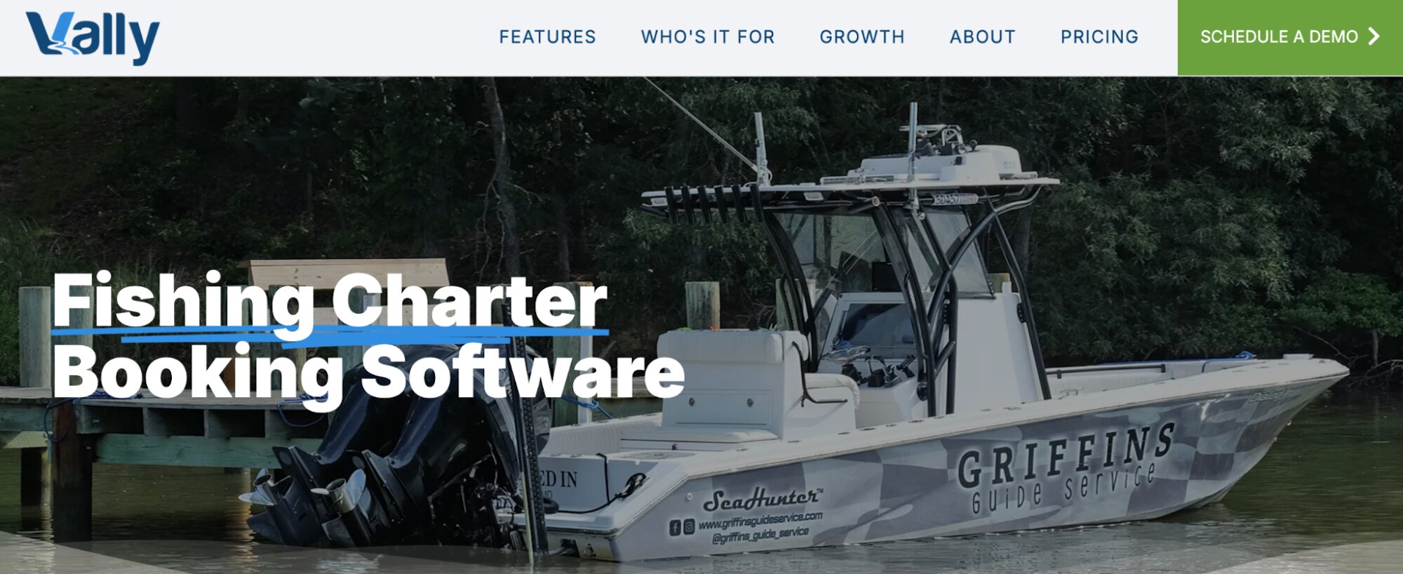 Vally Fishing Charter Booking Software landing page