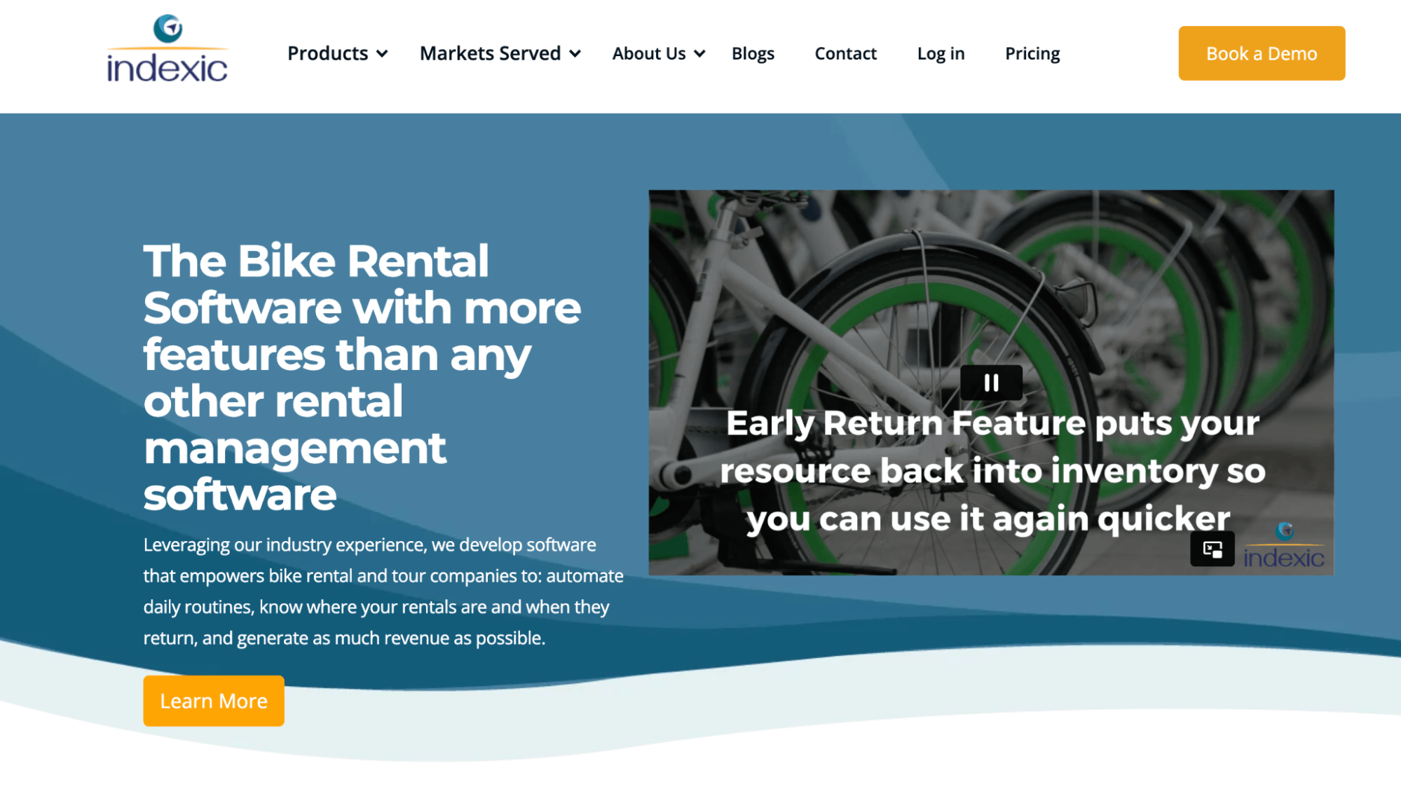 Indexic Bike Rental Software landing page