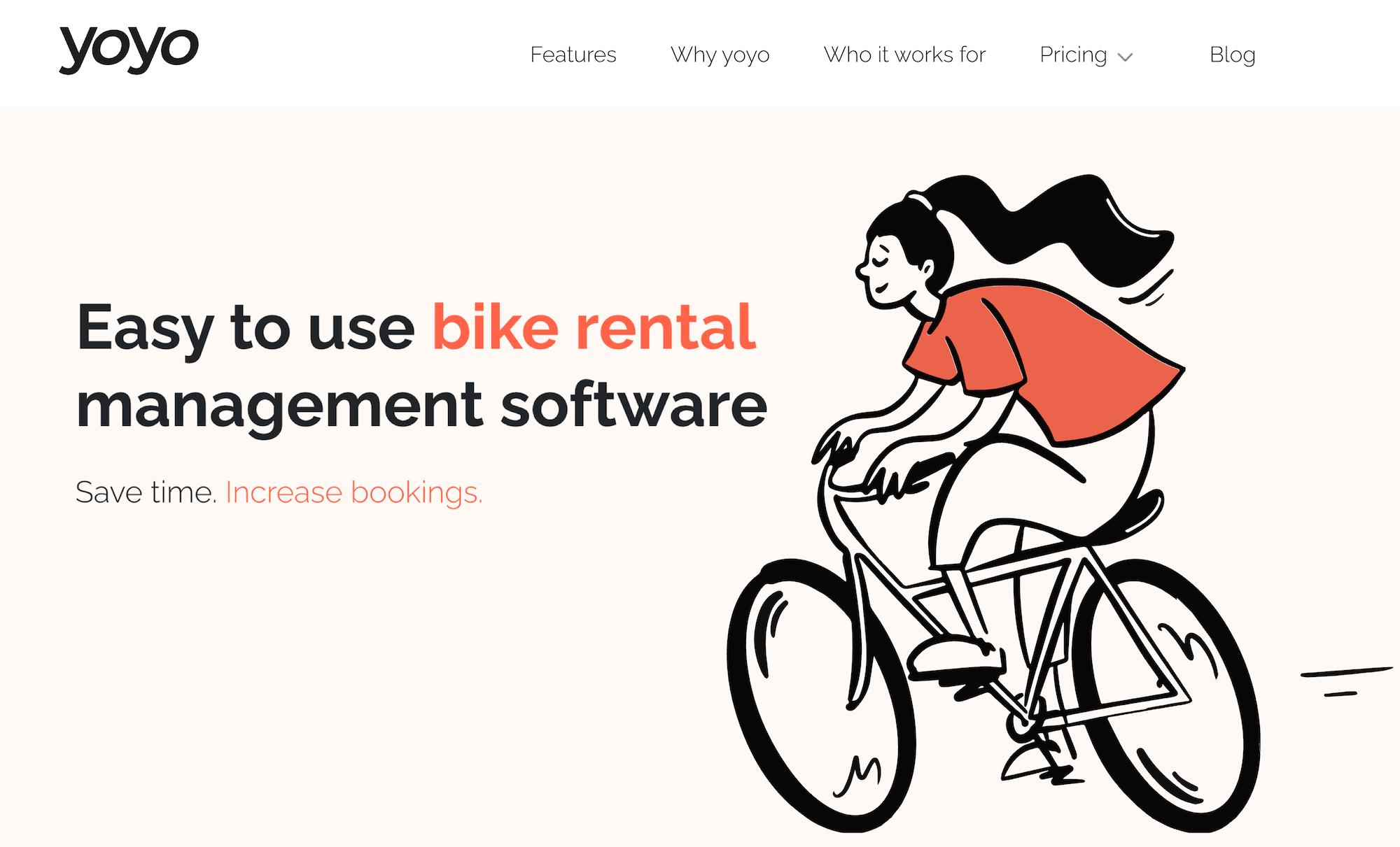 yoyo Bike Rental Management Software landing page