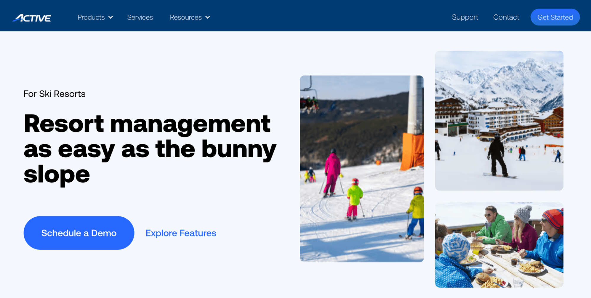 Active Network for Ski Resorts landing page: Resort management as easy as the bunny slope