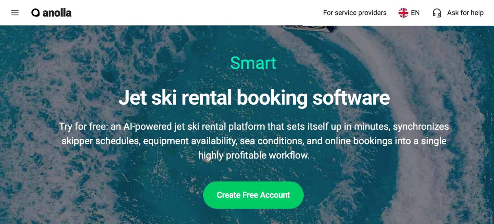 Anolla Jet Ski Rental Booking Software landing page