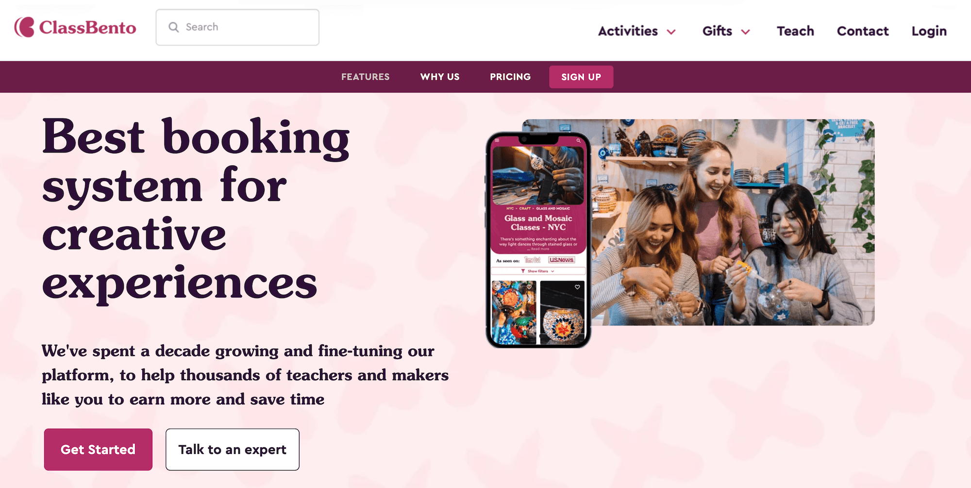 ClassBento Class Booking System landing page