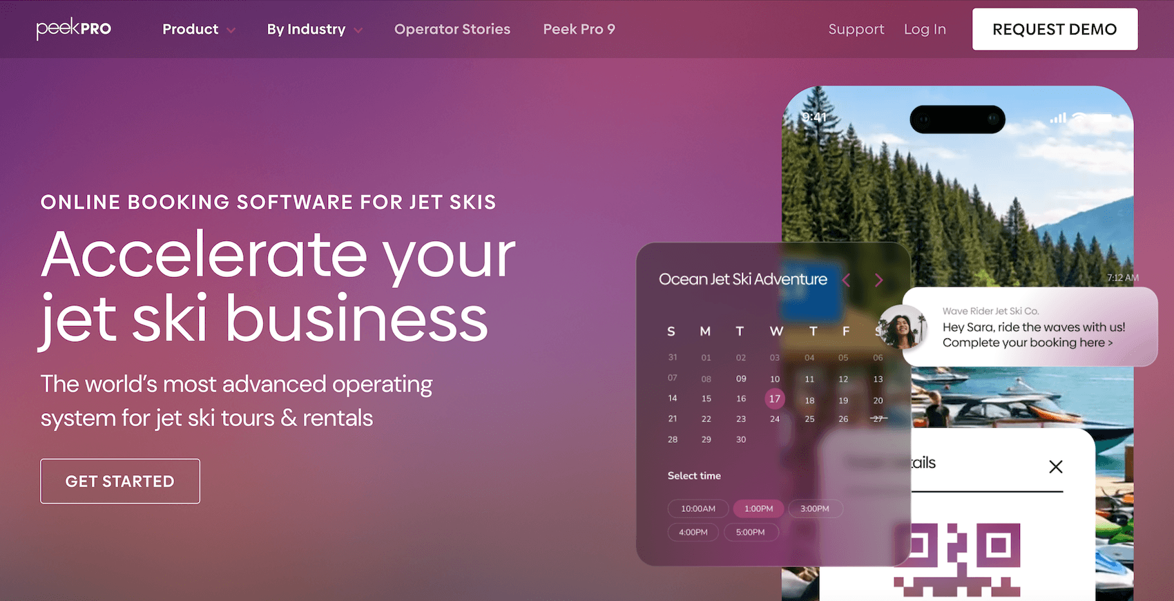 Peek Pro Online Booking Software for Jet Skis landing page
