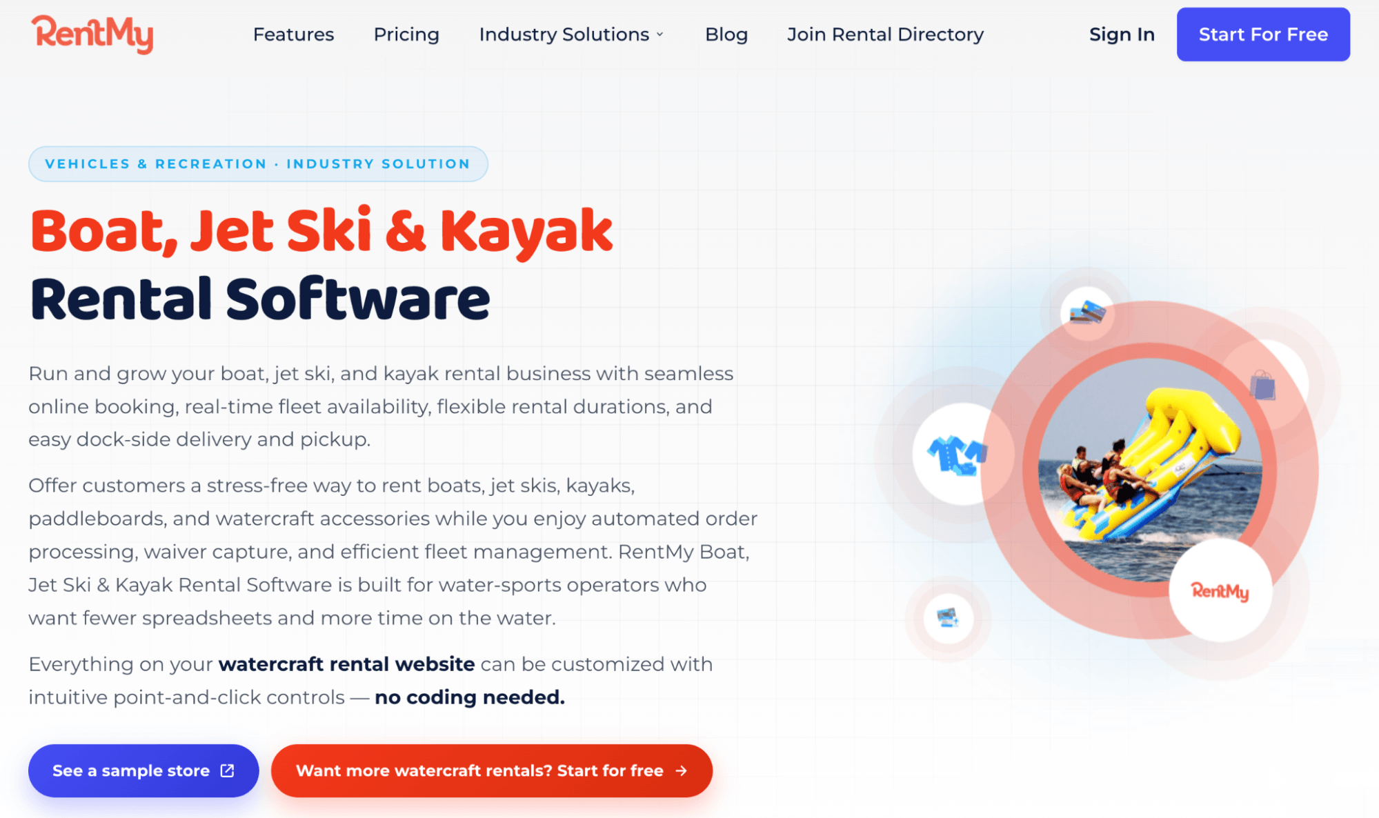 RentMy Jet Ski Rental Software landing page