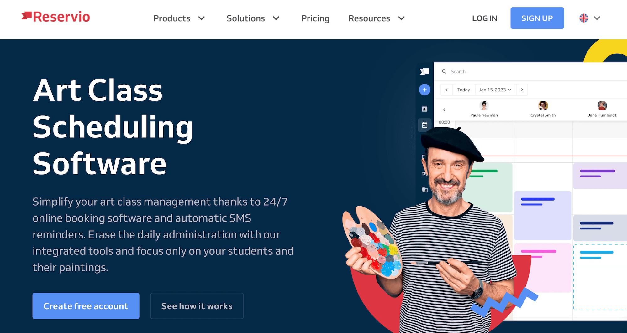 Reservio Art Class Scheduling Software landing page