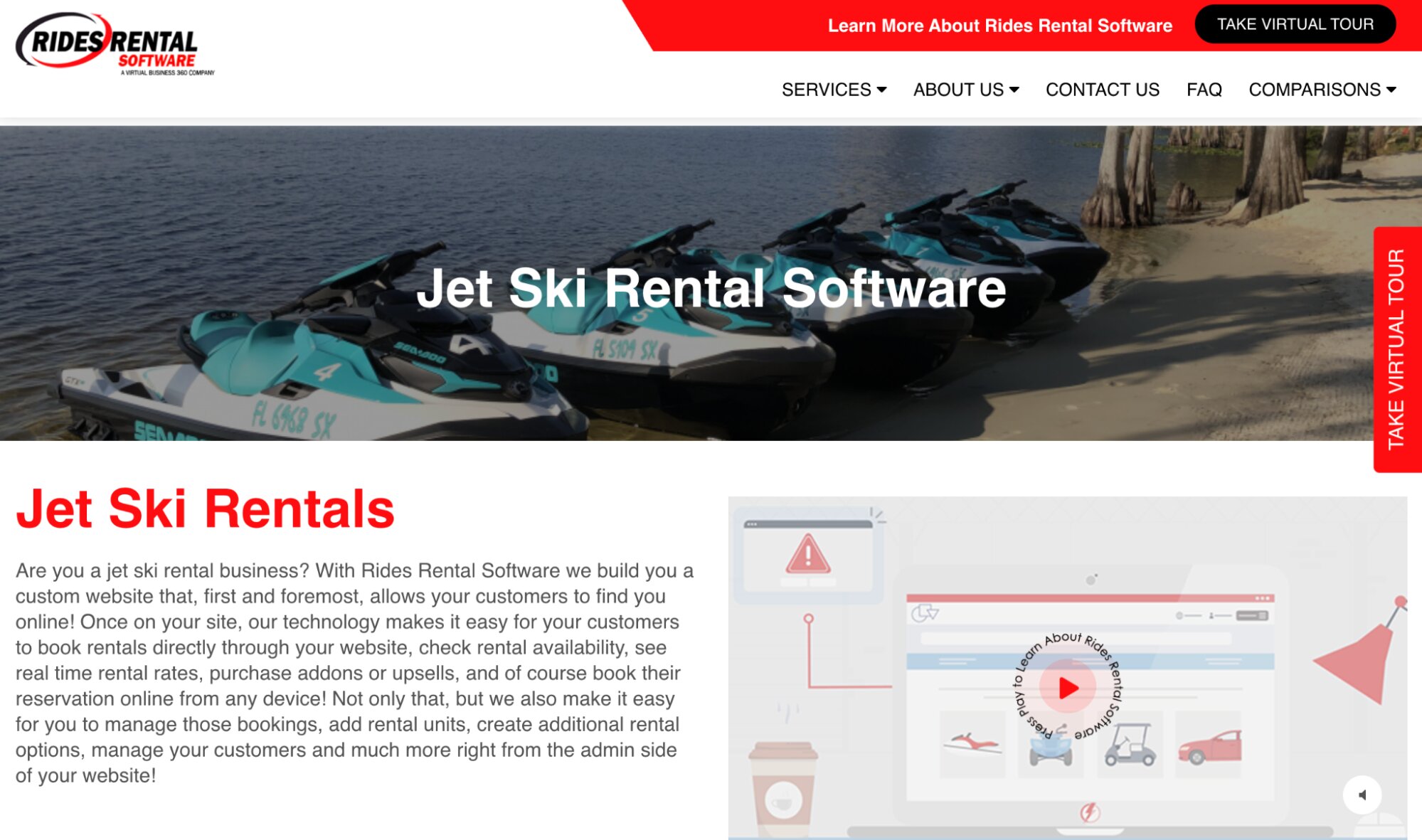 Rides Rental Jet Ski Rental Software landing page