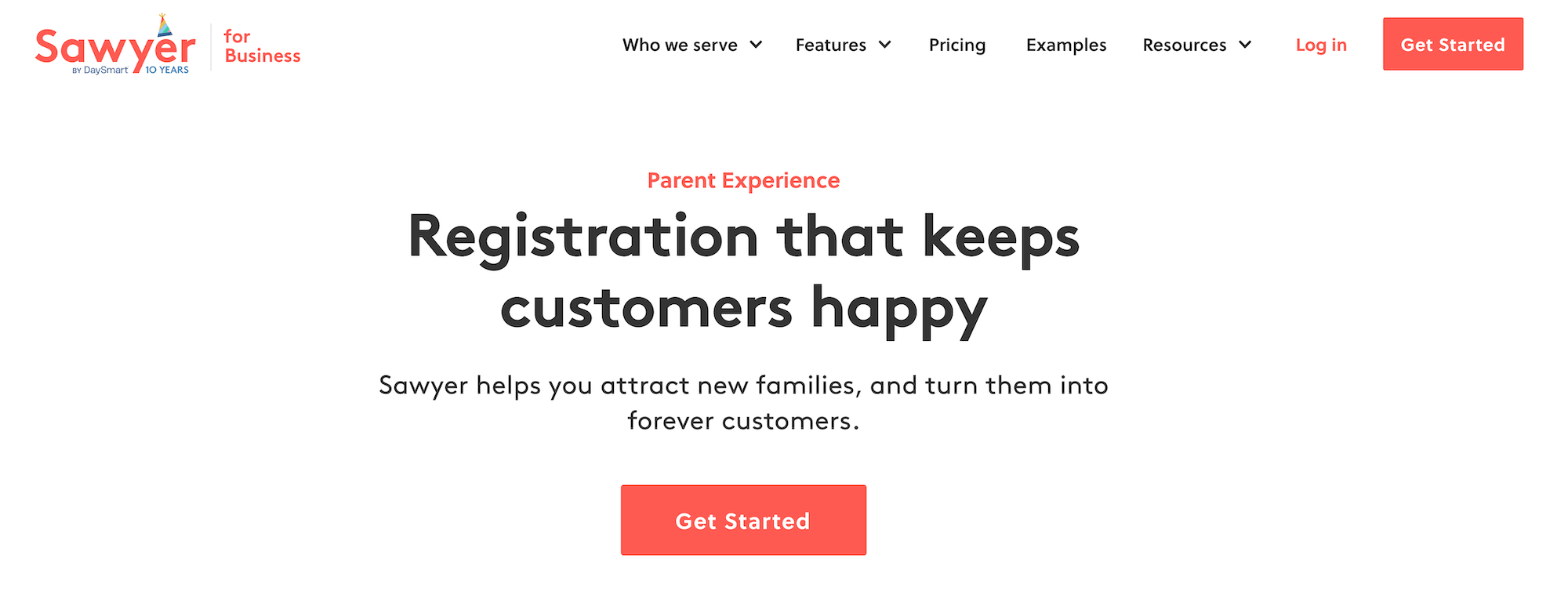 Sawyer by DaySmart Parent Experience landing page: Registration that keeps customers happy