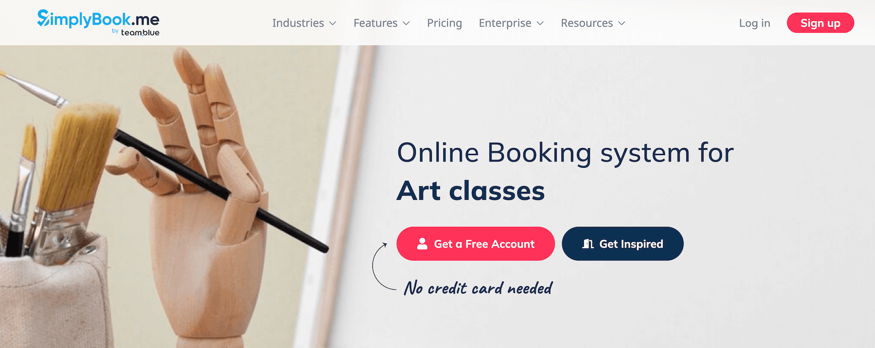 SimplyBook.me Art Classes Scheduling System landing page
