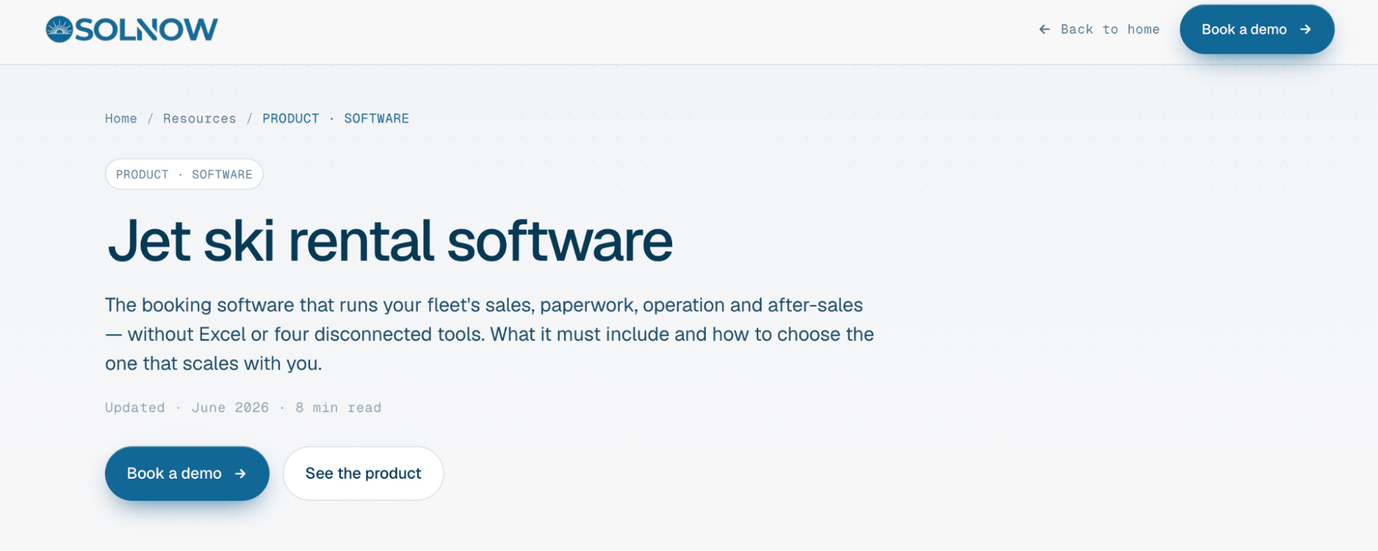 SolNow Jet Ski Rental Software landing page