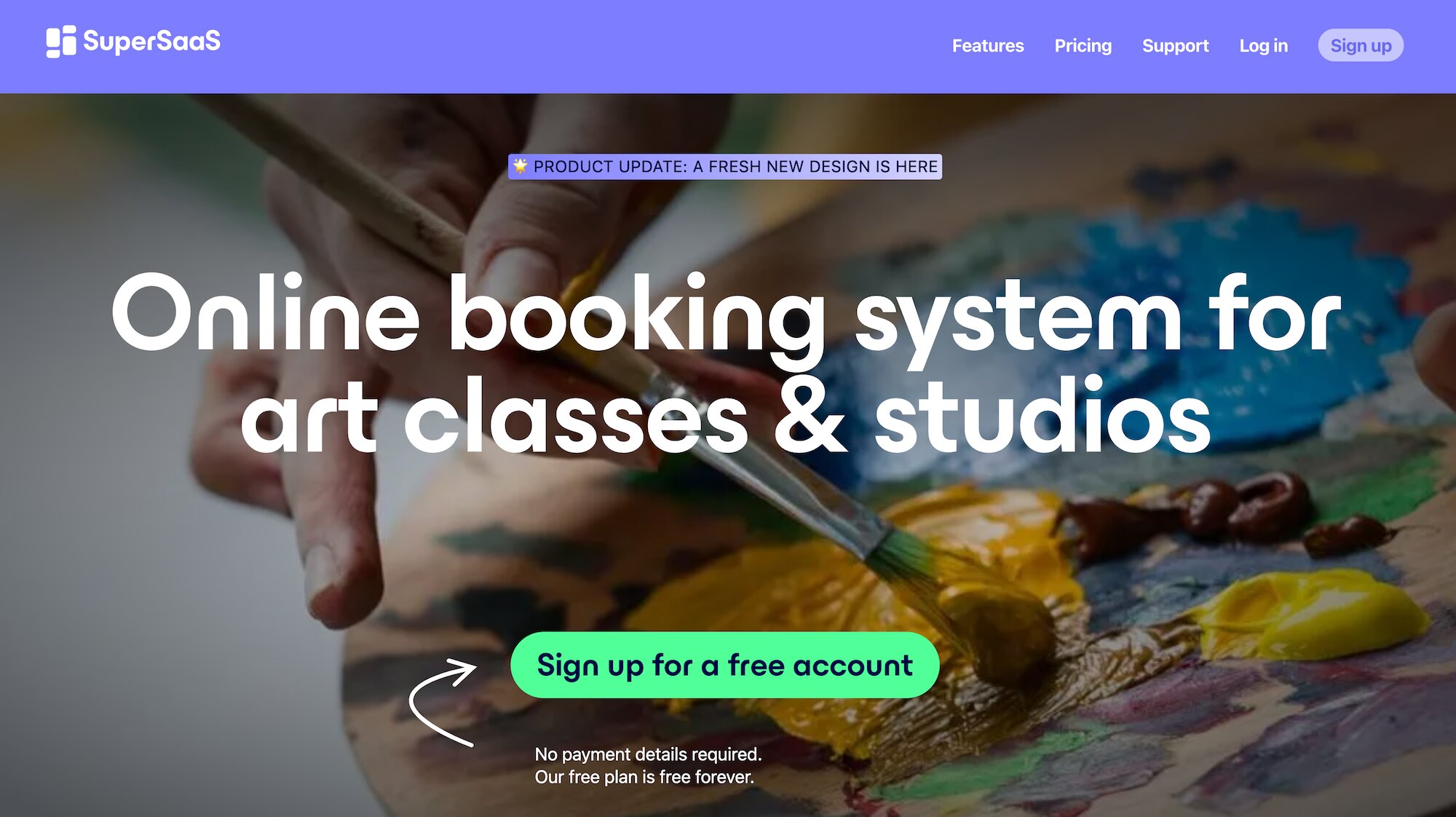 SuperSaas Online Booking System for Art Classes & Studios landing page