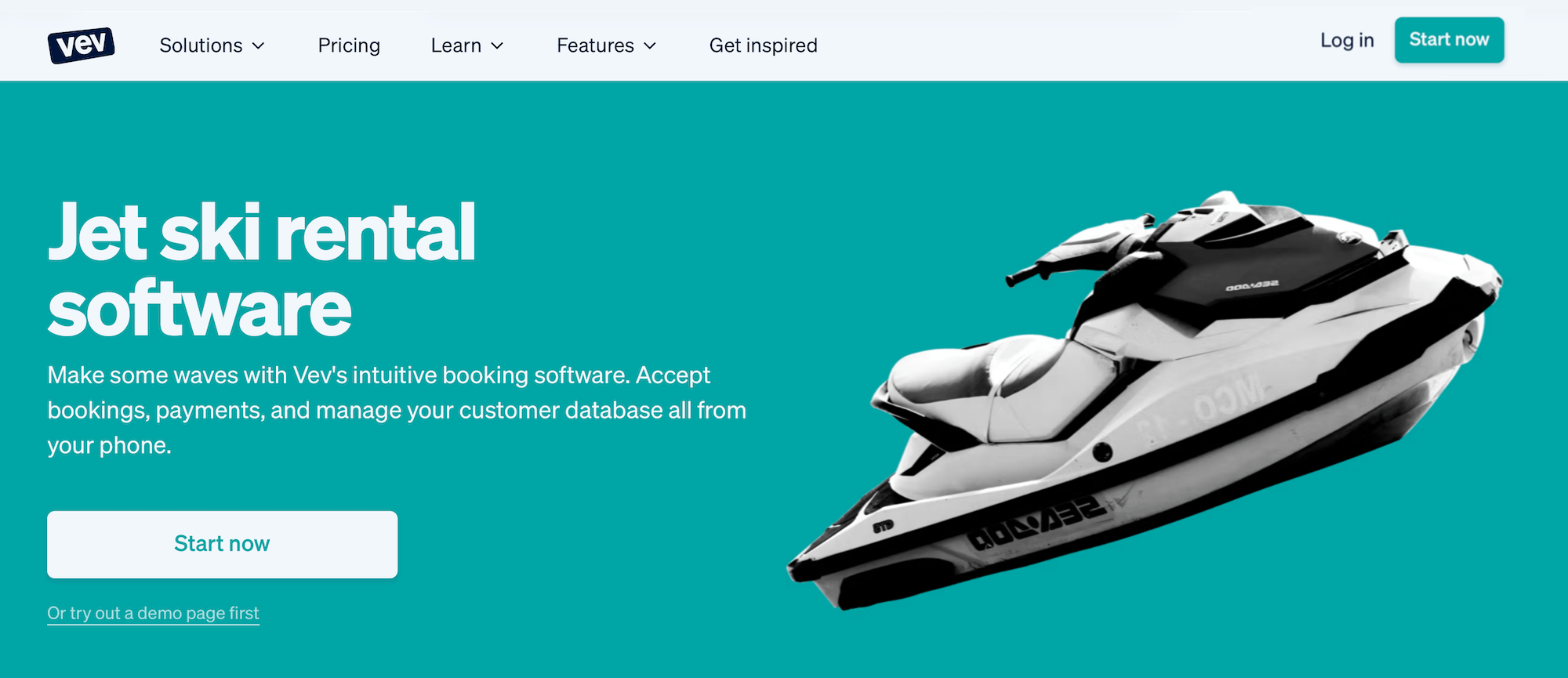 Vev Jet Ski Rental Software landing page